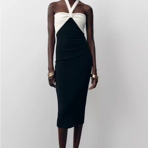 ZARA Elegant Black and White Midi Dress